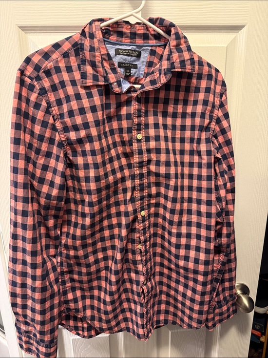 Banana Republic Other - Banana Republic Men's Pink and Navy Check Button-Down Shirt